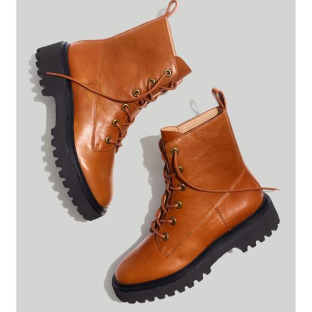 Madewell The Rayna Lace-Up Boot in Leather in english‎ saddle